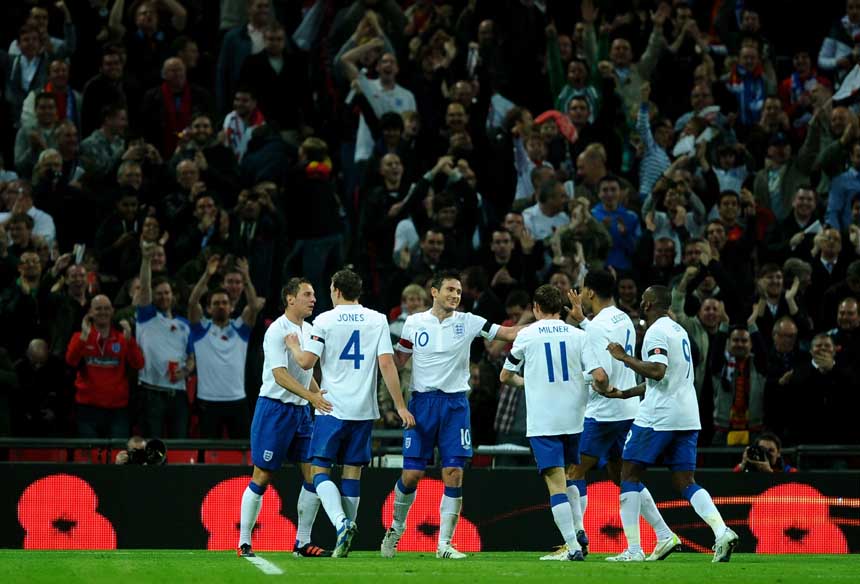 England celebrate against Spain.